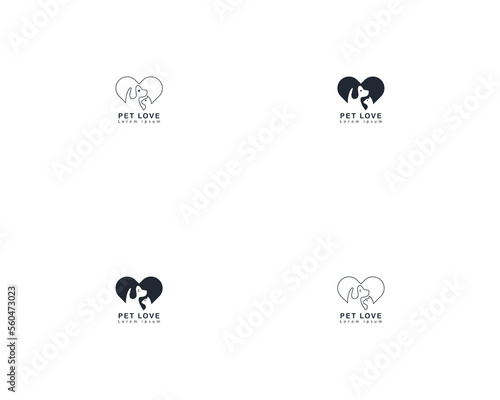 Dog and cat house home logo design template, pet love logo design suitable for pet shop, store, cafe, business, hotel, veterinary clinic, Domestic animal vector illustration logotype, sign or symbol.