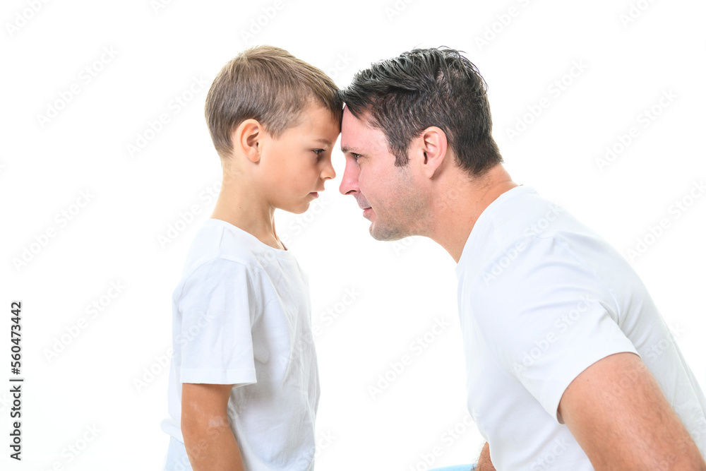 father with adorable little son isolated on white father with adorable little son isolated on white