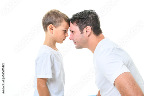 father with adorable little son isolated on white