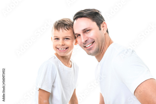 father with adorable little son isolated on white