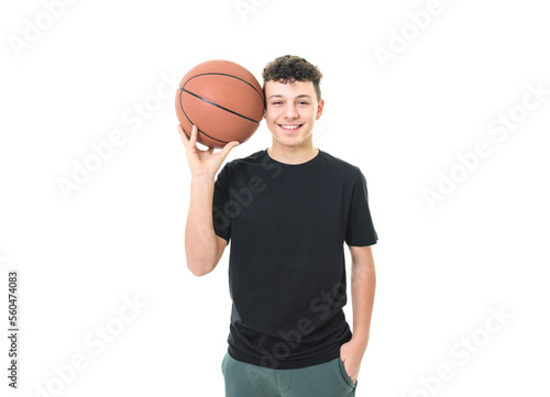 teen playing basketball isolated on white background