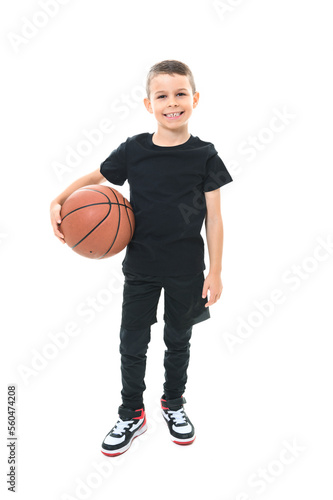 boy playing basketball isolated on white background