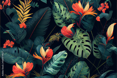 Tropical Hawaiian pattern w...