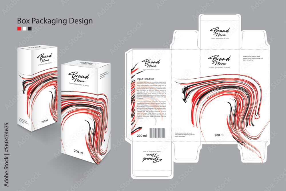 Box Packaging design Template for cosmetic, Supplement, spa, Beauty, Hair, Skin, lotion, medicine. Label design, packaging design creative idea. Boxes 3d, red line art concept, white box mock up