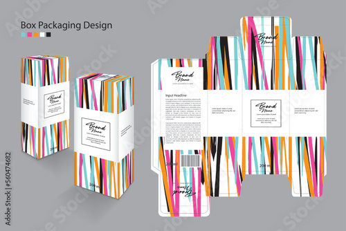 Box Packaging design Template for cosmetic, Supplement, spa, Beauty, Hair, Skin, lotion, medicine. Label design, packaging design creative idea. Boxes 3d, colorful line art concept, white box mock up