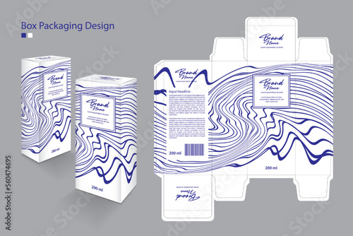 Box Packaging design Template for cosmetic, Supplement, spa, Beauty, Hair, Skin, lotion, medicine. Label design, packaging design creative idea. Boxes 3d, blue line art concept, white box mock up