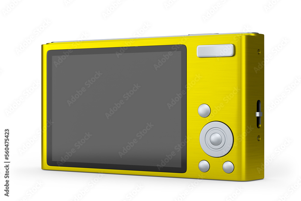 Fototapeta premium Stylish yellow compact pocket digital camera isolated on white background