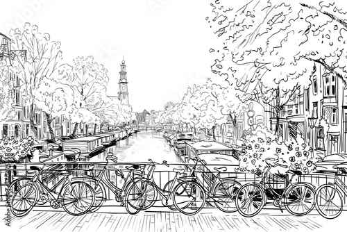 City drawing sketch. Holland. Netherlands. Hand drawn vector art illustration © romanya