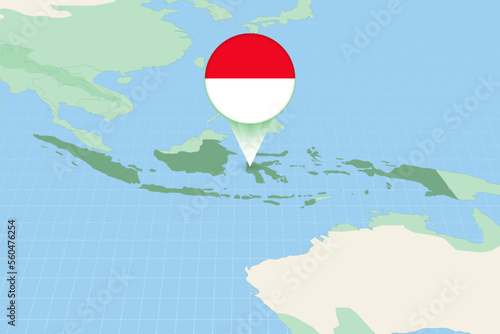 Map illustration of Indonesia with the flag. Cartographic illustration of Indonesia and neighboring countries.