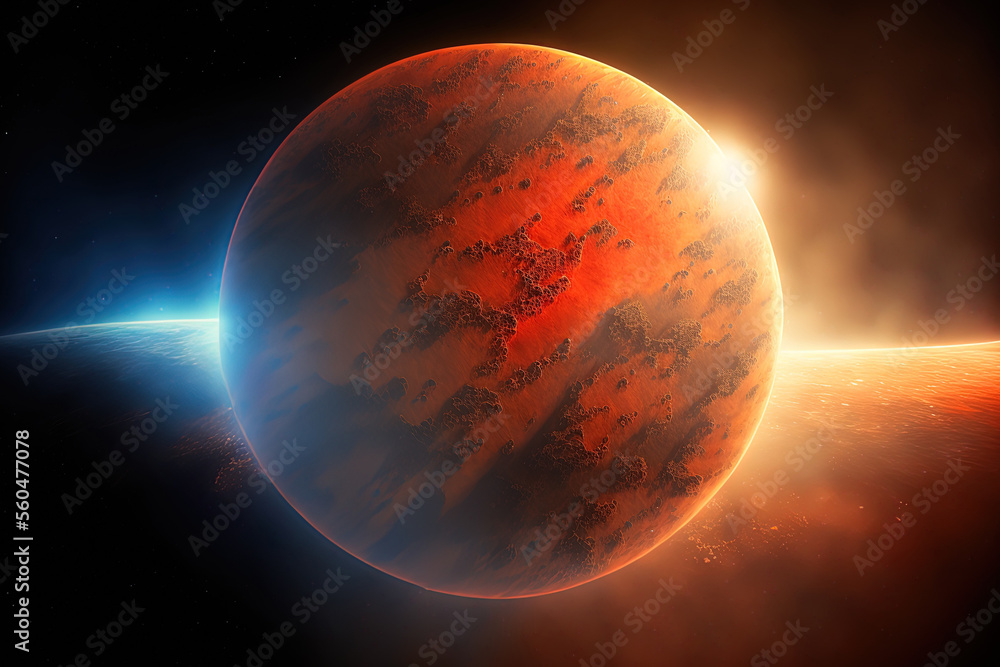 planet in red Mars in the universe. planet terraforming. a piece of the ...