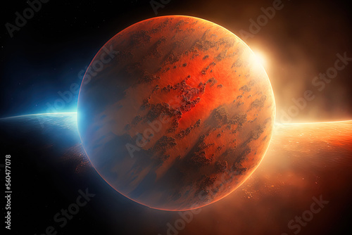 planet in red Mars in the universe. planet terraforming. a piece of the solar system. Generative AI photo