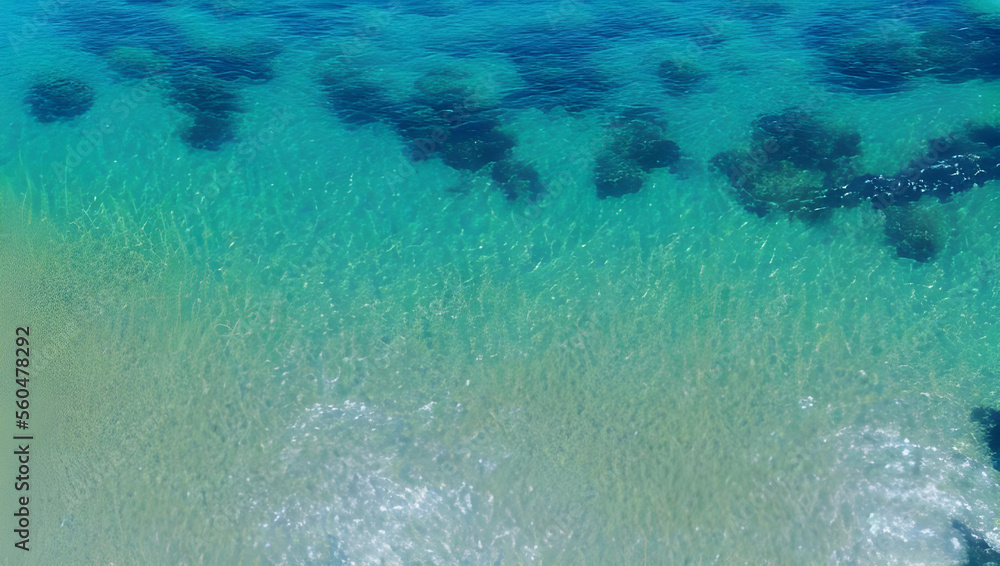 砂浜と珊瑚礁の風景　ドローン　空撮