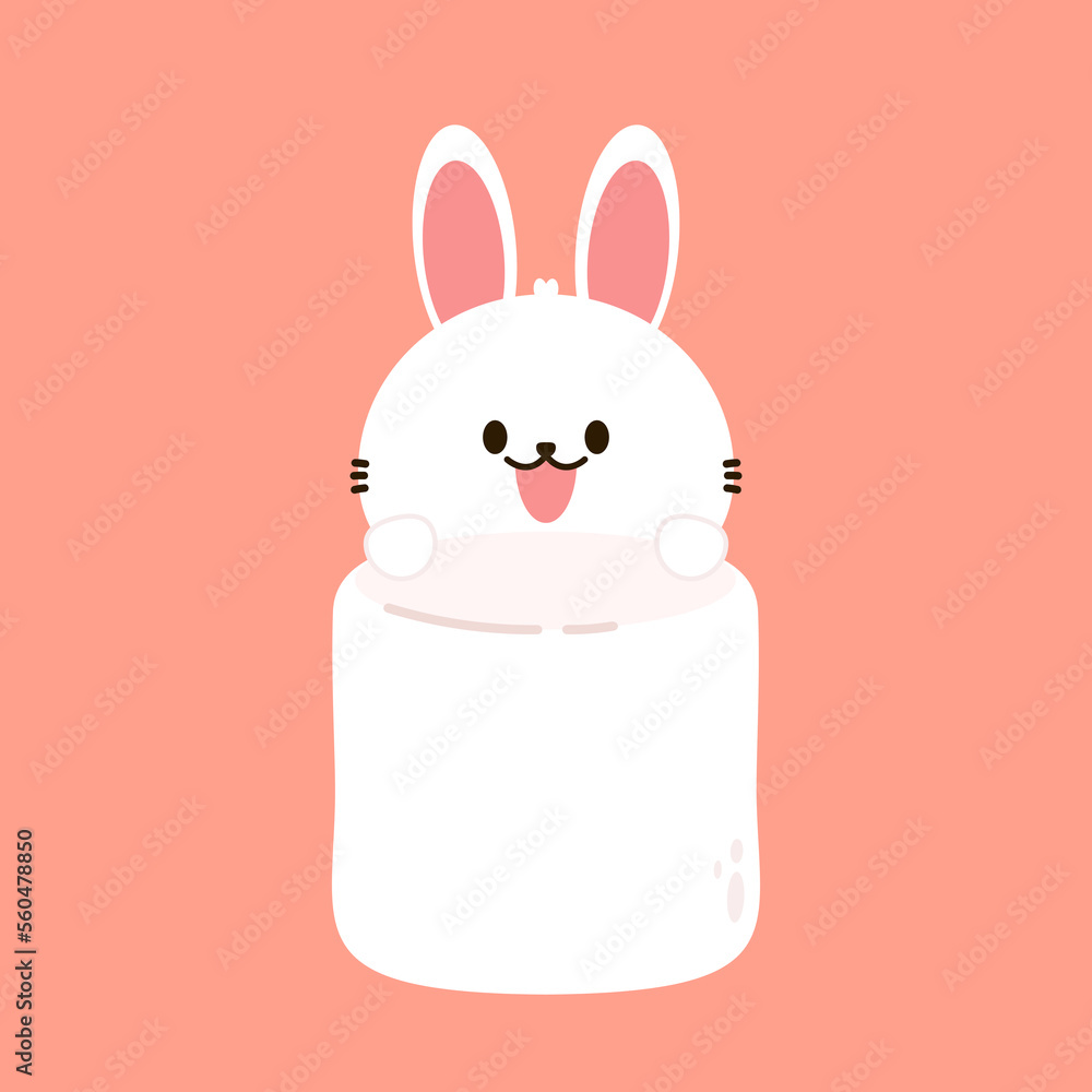 Obraz premium Rabbit in Christmas day. Cute Rabbit and Marshmallow. Vector illustration.
