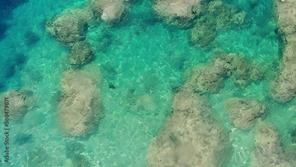 砂浜と珊瑚礁の風景　ドローン　空撮