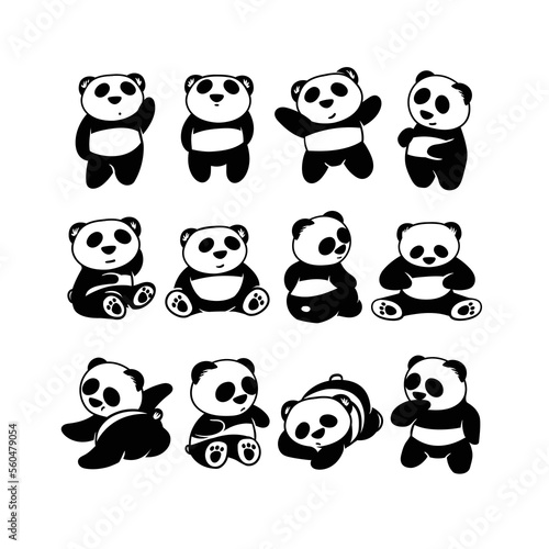 Panda character set graphic vector
