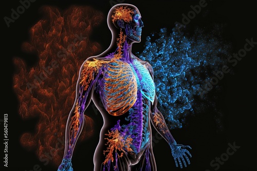 Autoimmune disease in the body glow in the dark background. Generative AI photo