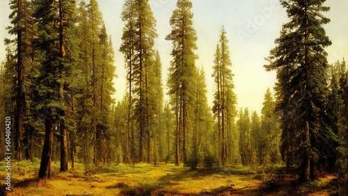 Painting, spruce forest, painted with oil paints.  © Korney