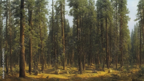 Painting, spruce forest, painted with oil paints. 