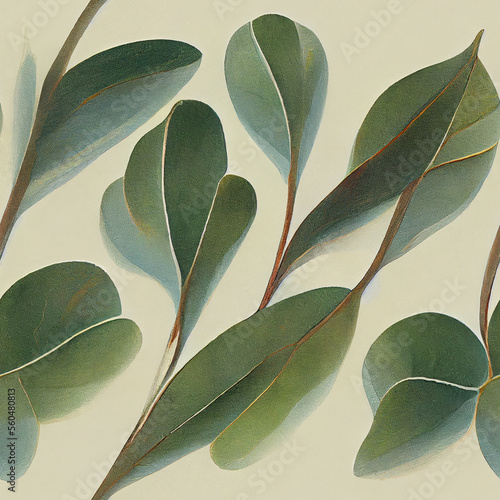Seamless pattern of eucalyptus leaves. generative ai