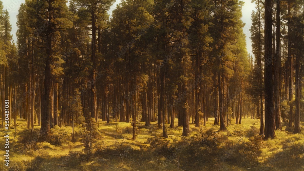 Obraz premium Painting, spruce forest, painted with oil paints.