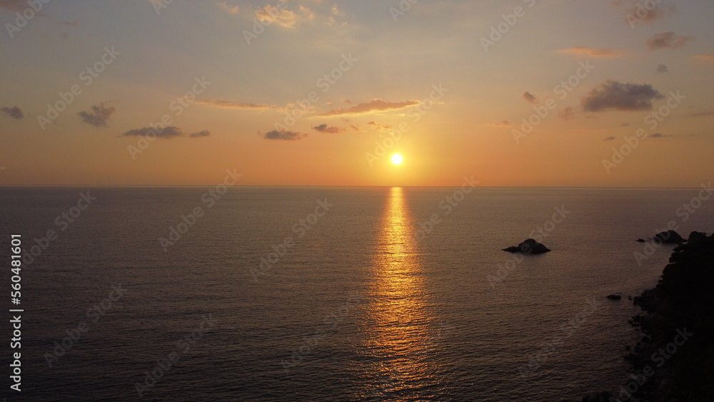 Sunset over the mediterranean sea from a drone