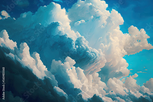 close up of a cloudy blue sky. Generative AI