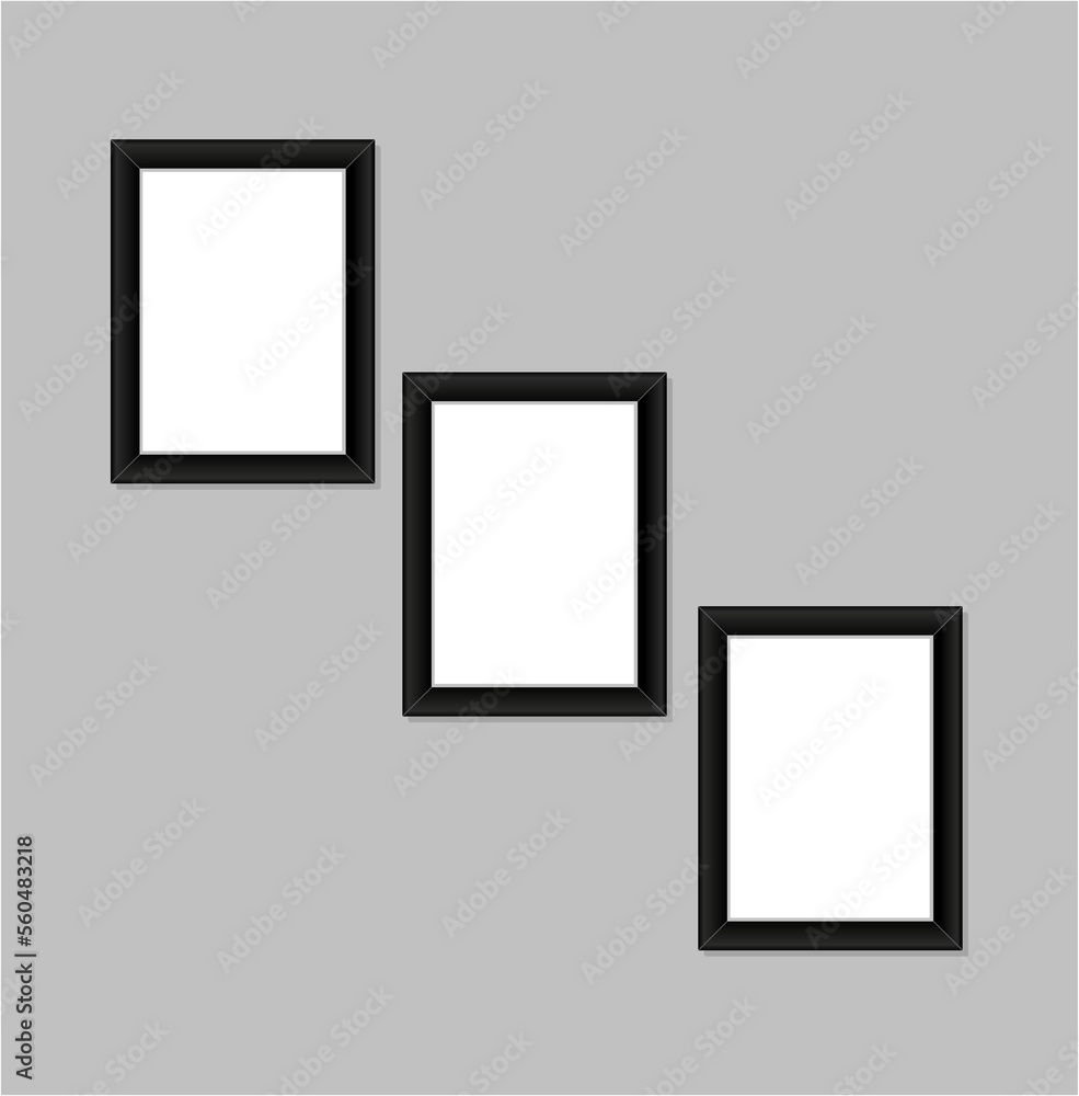 Blank photo frame set mockup. Vertical three photo frames icon. Blank photo frame set mockup. Vertical three photo frames icon.