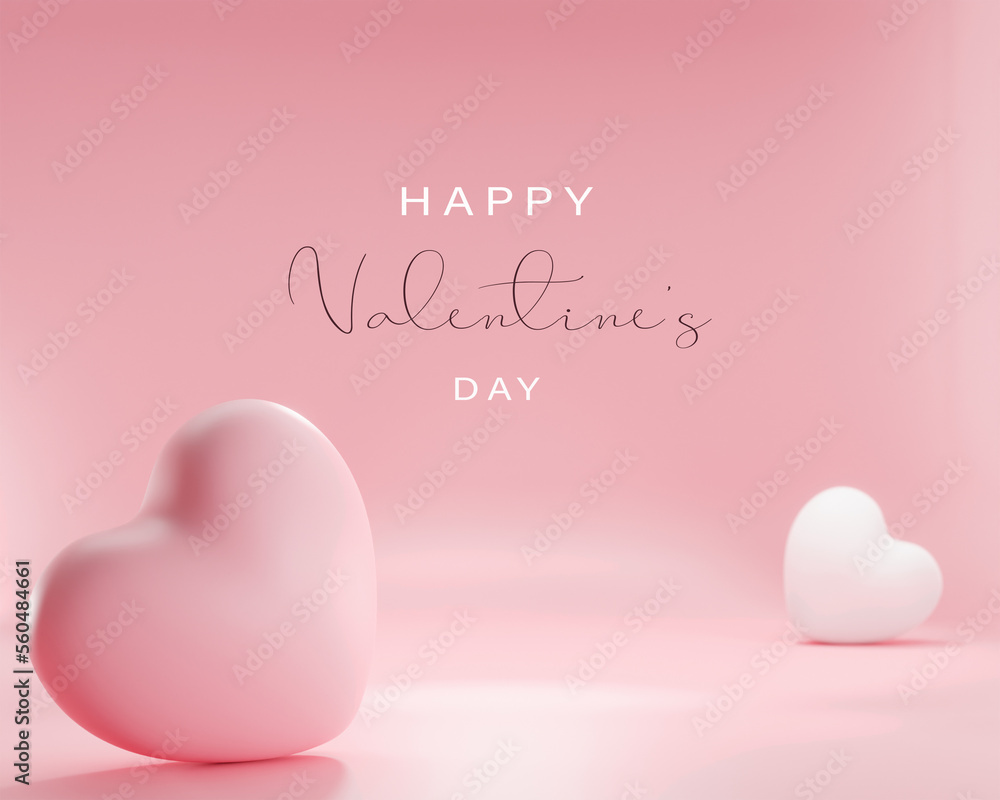 3d rendering. Pink and white heart balloon on pink color background. Design for valentine day design - obrazy, fototapety, plakaty 