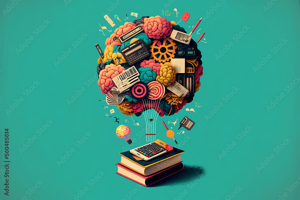Generative AI illustration of conceptual art of some books on a ...