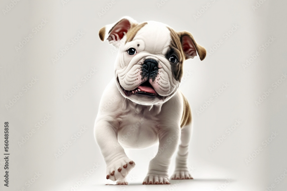 Generative AI illustration of cute full body french bulldog puppy on white background