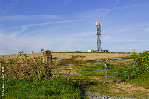 A typical radio and mobile phone network telecommunications tower situate in farmland near Groomsport in County Down,