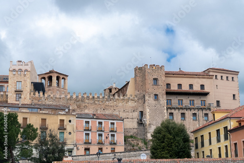 Segovia, España. April 28, 2022: Famous Segovia walls and architecture view.