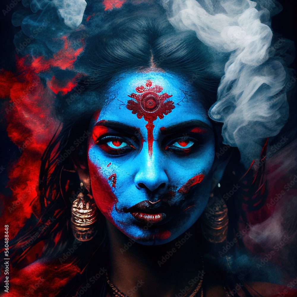 kali Goddess of Hindu religion closer face of a girl generative ai