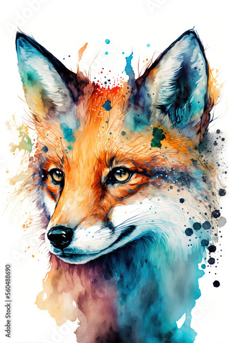 abstract watercolor image of a fox created with Generative AI technology © fotogestoeber