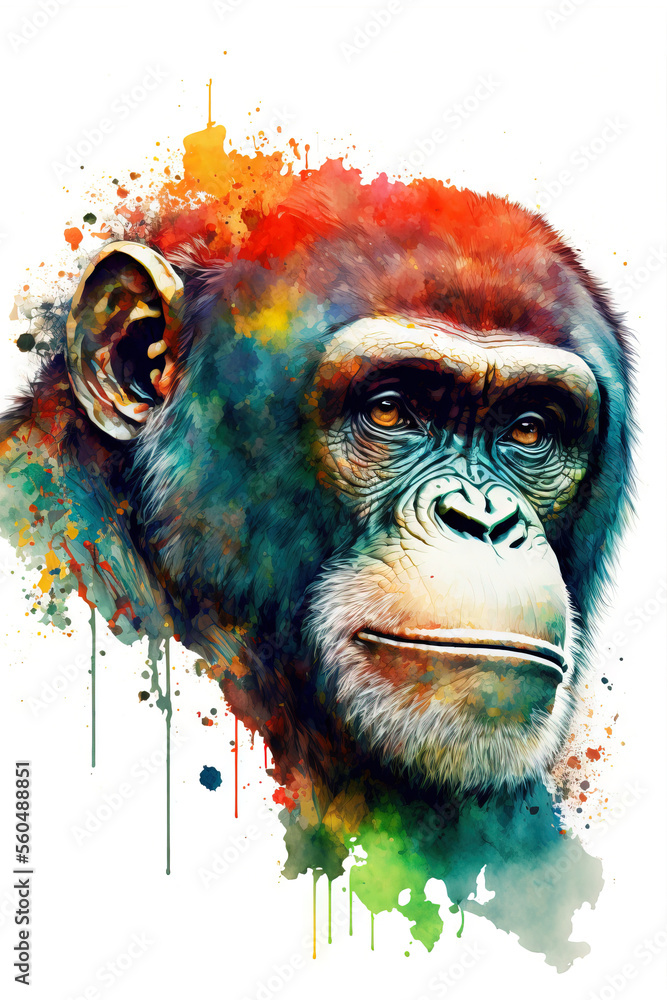 abstract watercolor image of a chimpanzee created with Generative AI technology abstract watercolor image of a chimpanzee created with Generative AI technology