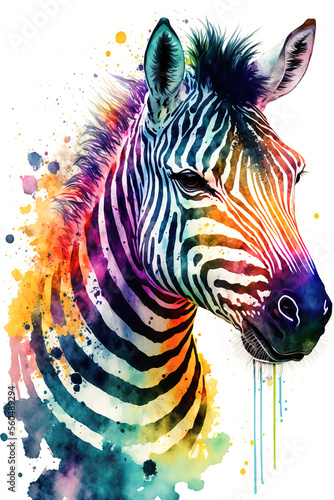 abstract watercolor image of a zebra, created with Generative AI technology © fotogestoeber
