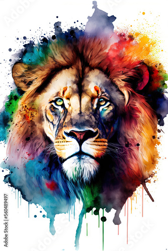 abstract watercolor image of a lion created with Generative AI technology