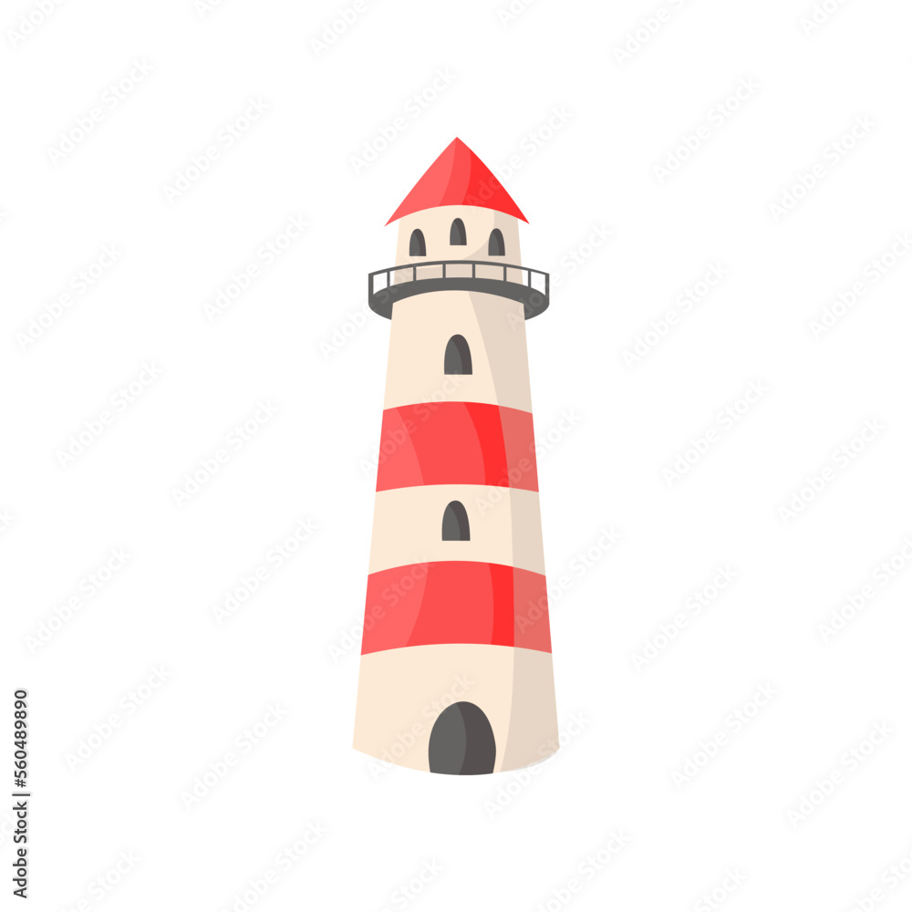 Lighthouse flat vector illustration. Cartoon lighthouse. Adventure concept