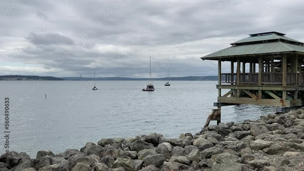 Sailboats on the waterfront in the historic Victorian downtown, overlooking Puget Sound on the Olympic Peninsula - Port Townsend, Washington, USA Sailboats on the waterfront in the historic Victorian downtown, overlooking Puget Sound on the Olympic Peninsula - Port Townsend, Washington, USA