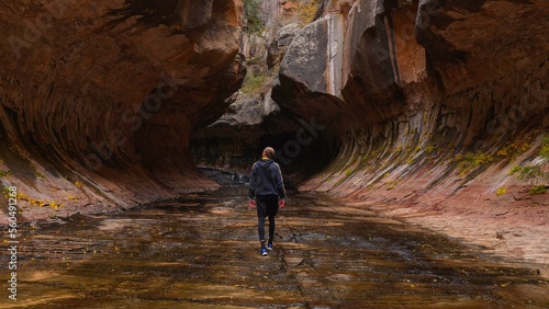 Hiker at the Subway in Zion National Park, Utah