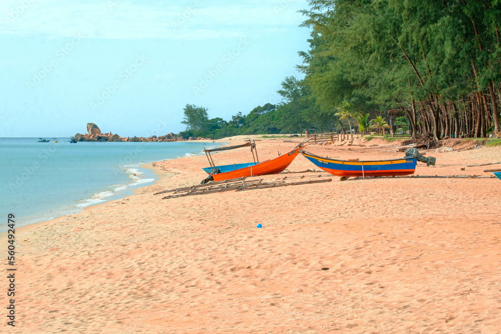 Fishing boats at the seashore in Kijal, Kemaman, Terengganu, Malaysia.