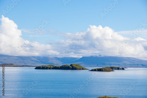 Sugandisey Cliffs, Iceland at Snaefellsnes Atlantic Ocean Sailing and Lighthouse of Island Landscape photo