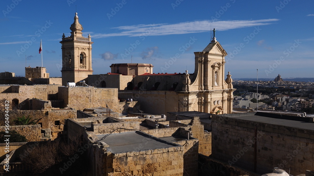 The façade and tower of Gozo Cathedral 