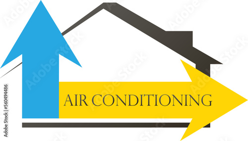 House and air conditioner arrows. Heating and water supply at home