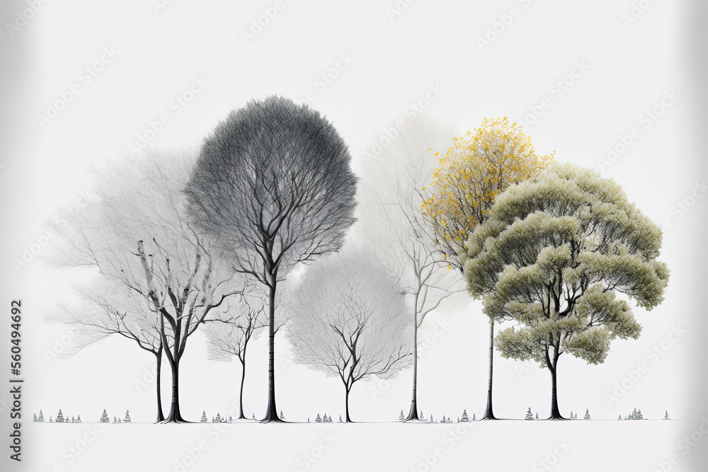 White background with isolated trees, a group of trees. Generative AI ...