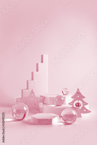 New Year product display background with podiums and Christmas decoration