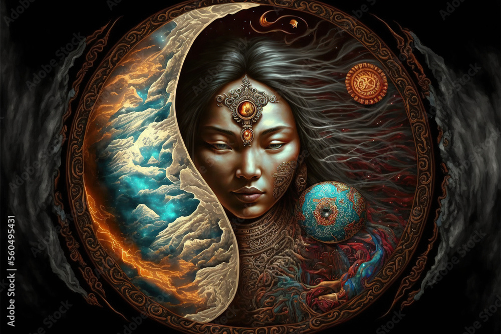 Triangle Shaman Wise shaman guards the yin-yang portal of the universe. Tibetan tribal ...