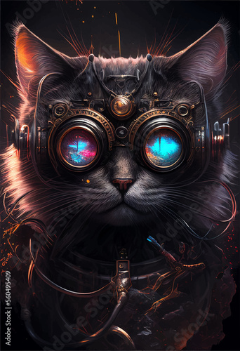 black steampunk cat, generative ai