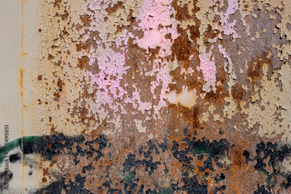 Fototapeta premium Old painted metal texture with traces of rust