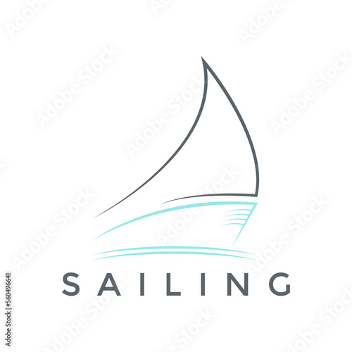Simple sailboat sailing ship in Sea Ocean Wave, Simple sailboat vector logo design template